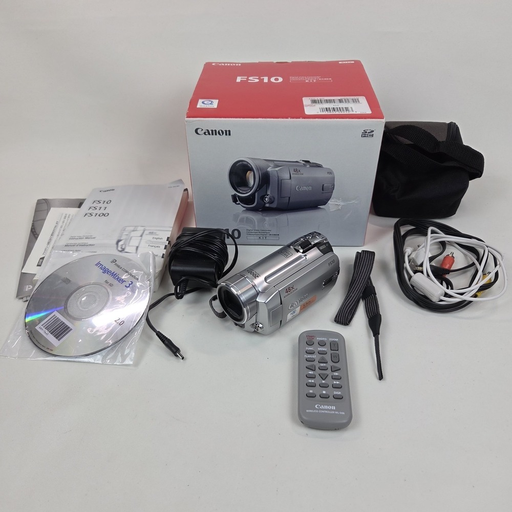 Canon FS10 Digital Video Camcorder 8GB w/ Charger, Battery + Box Tested Clean